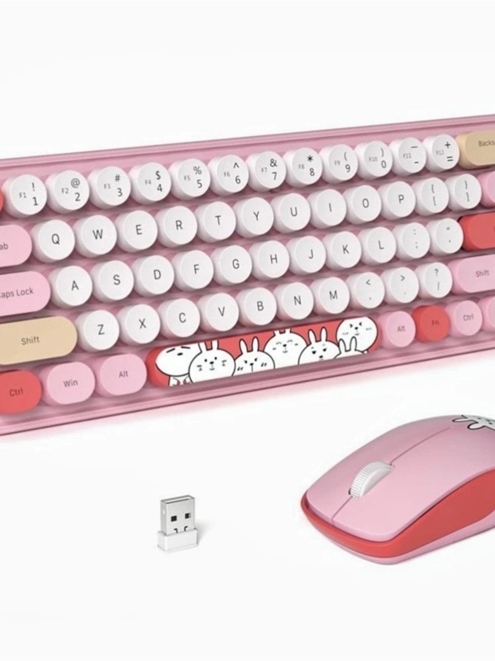MOFii Bunny Cute Wireless Keyboard and Mouse Set Pink